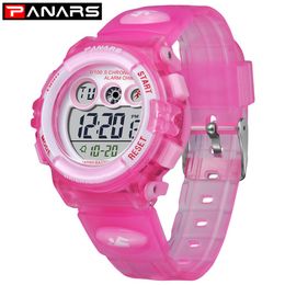 PANARS rouge Chic nouveauté montres pour enfants coloré LED rétro-éclairage montre électronique numérique étanche natation fille montres 8285G