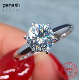 PANASH 925 Ring de plata esterlina Joya fina Anillos de boda de la novia Dama de la mujer 8 mm 2ct Diamond J0175021515