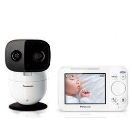 Moniteur pour bébé Panasonic avec appareil photo et audio - Affichage de couleurs de 3,5 pouces, ultra à longue portée, connexion sécurisée, appel bidirectionnel, zoom inclinable à distance, sons apaisants - blanc