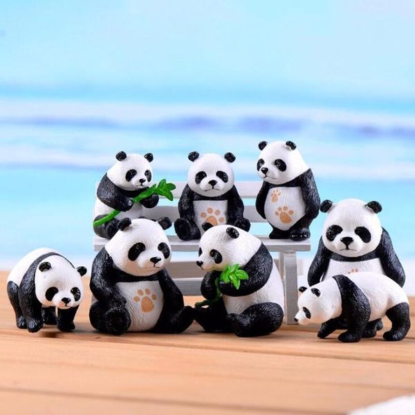 Objets décoratifs Figurines Panda Animal Ensemble Jardin Maison Bonsaï Décoration Mini Jouet Miniature Pvc Artisanat Ornements Micro Décor DIY Gâteau De