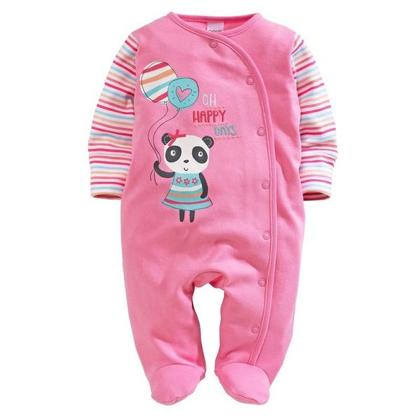 Panda Baby Girl Pijamas Romper Foot Cover Mamelucos recién nacidos Pink Girls Dress Ropa de una pieza Mono infantil Little Mavens 210413