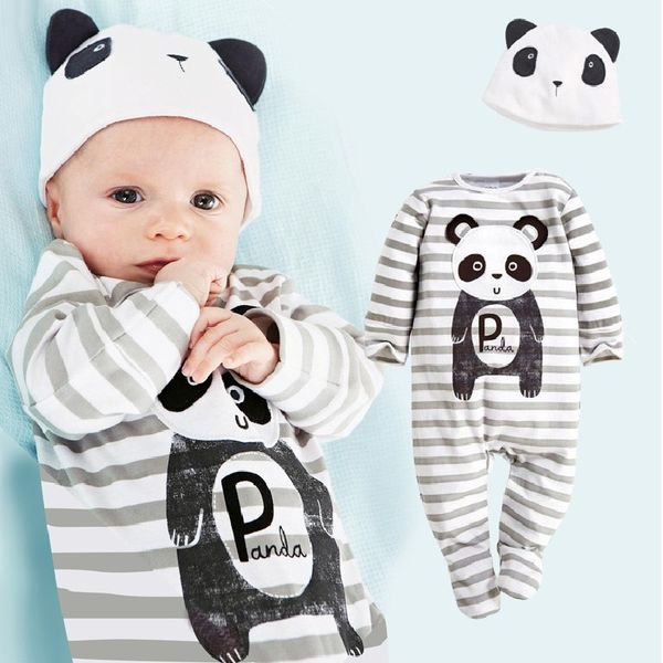 Panda Baby Rompers Caps Boys Ropa Conjunto Niño Sombrero Trajes de una pieza General Gris Baby Boy Ropa Bebe Mono 210413