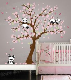 Panda Bear Cherry Blossom Tree Wall Decal para vivero Vinyl auto adhesivo Pegatizas de pared de flores Decoración del hogar ZB572 201203745046