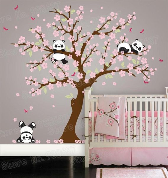 Panda Bear Cherry Blossom Tree Wall Decal para guarderías Auto adhesivo Pegatinas de la pared del árbol de flores Decoración del hogar ZB572 CJ191209285Z25539999