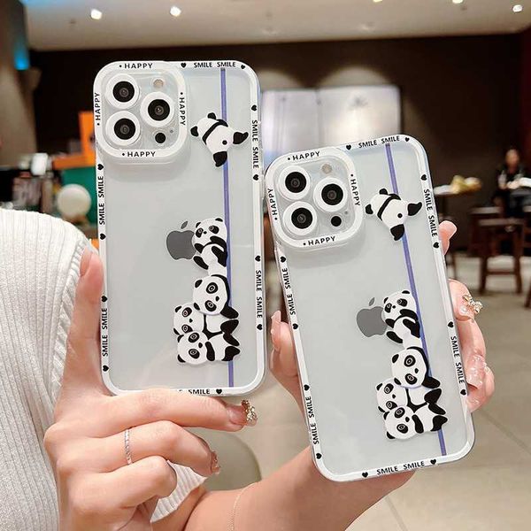 Coque de téléphone transparente avec animaux de dessin animé Panda, étui souple de Protection d'objectif pour iPhone 14 Pro Max 13 12 11 Pro Max X XR XS Max 7 8Plus