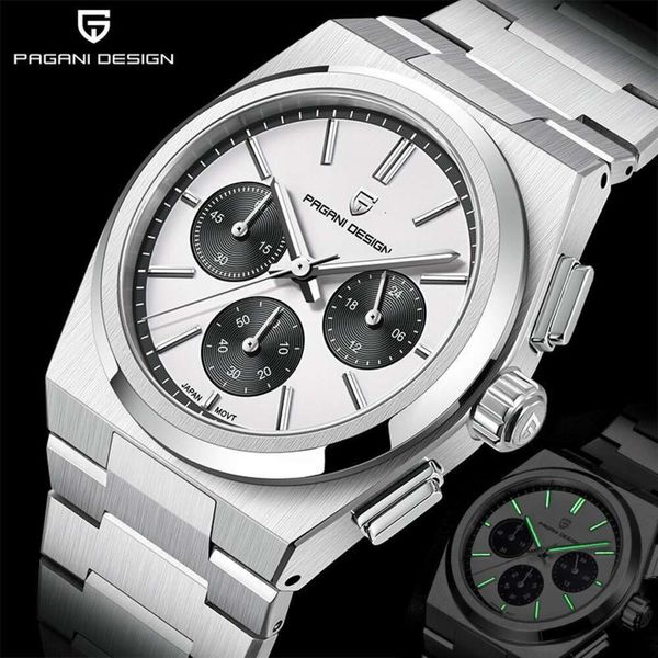 Panda Eye Pagani Bergani montre à Quartz multifonctionnelle en acier fin mince veilleuse étanche pour hommes