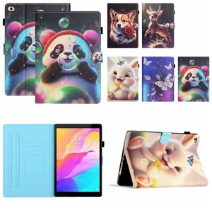 Panda lederen portemonnee houder tablet cases voor iPad pro 11 air45 10.9 10.2 10.5 10.9 2022 air air2 9.7 schattige dierenhond fawn konijn bloem vlinder kaart slot slot flip cover portemonnee portemonnee