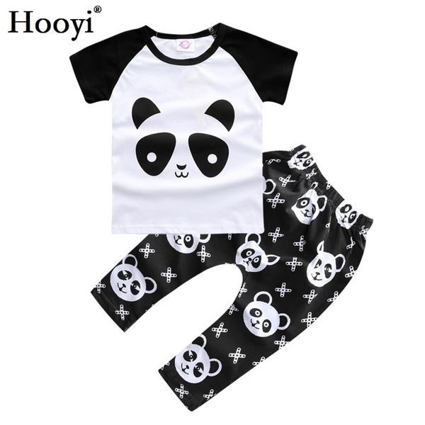 Conjuntos de ropa de bebé informal con estampado de panda, camiseta negra de verano de algodón para niña, pantalones, trajes para niños, traje deportivo de algodón de rejilla 210413