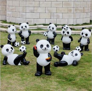 Panda Sculptuur Outdoor Glasvezel Tuin Decoraties Versterkte Plastics Dierlijke Ornamenten Winkelcentra Landschappen Gazon