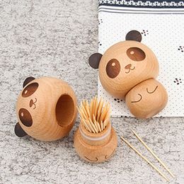 Panda Shape Tandenstoker Houder Houten Cute Cartoon Box Decorations Home Restaurant Ornament Hotel Storage Wood Toothpick Dispenser