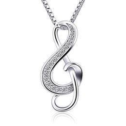 Pandach Authentique 925 Sterling Silver Zircon Musique Symbole Pendentif Collier Hot Fashion 2019 Nouveau Design Collier Bijoux N107 Q0531