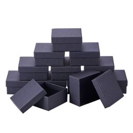 Pandahall 18-24 pièces lot noir carré rectangle ensemble de bijoux en carton boîtes bague coffrets cadeaux pour l'emballage de bijoux F80 220509308B