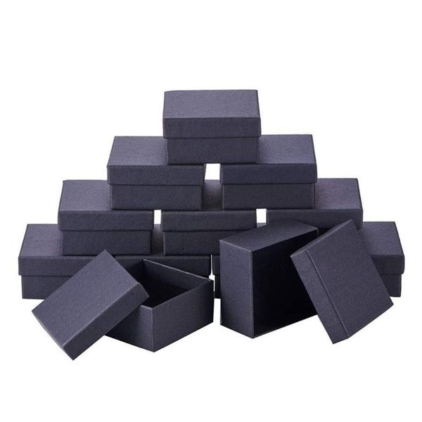 Pandahall 18-24 pcs lot noir carré rectangle bijoux en carton coffrets bague coffrets cadeaux pour emballage de bijoux F80 210713262p