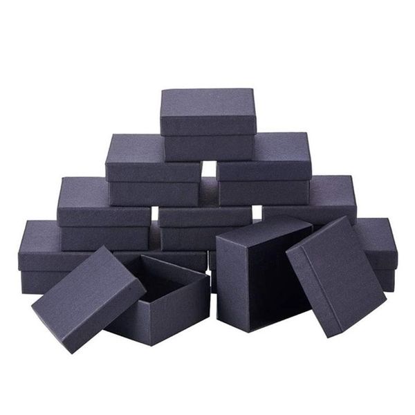 Pandahall 18-24 pièces lot noir carré rectangle ensemble de bijoux en carton boîtes bague coffrets cadeaux pour emballage de bijoux F80 220509275f