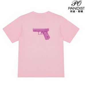 PANDIST Koreaanse China-Chic Evil Funny Pink Pistol Couple losse korte mouw Harajuku hiphop skateboarden tee shirt
