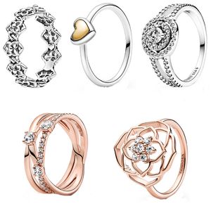 Pandora-925 Sterling Silver Rings Van Pandoradi's Mother's Day Series Rose Gold Dense Set Ring Love Ring Ring Ring Femme