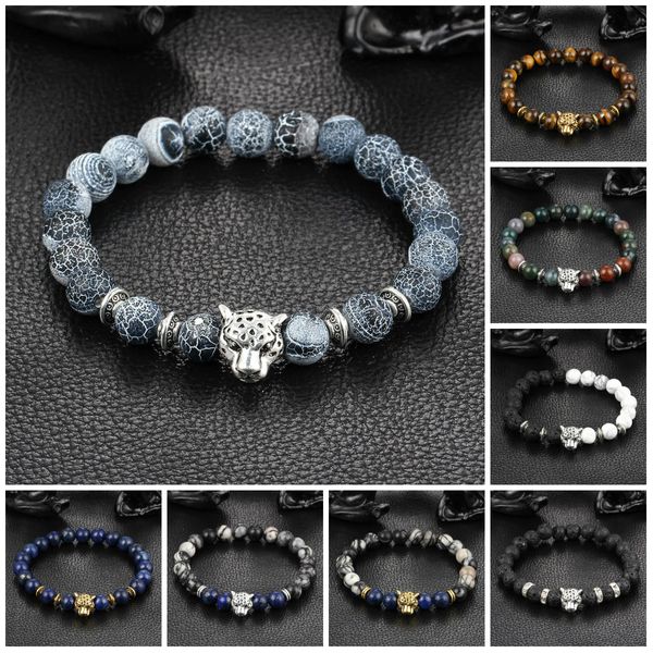 Pulseras del encanto Venta al por mayor Moda mujer hombre chapado en oro pulsera de cadena de plata esqueletos de piedra de lava de cristal Pulsera de cuentas de joyería de ojo de tigre