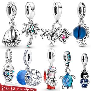 Charakter-Anhänger S925 reines Silber Puppe Flugzeug Schiff Global Charm geeignet für Pandora-Armband DIY Modeschmuck kostenloser Versand