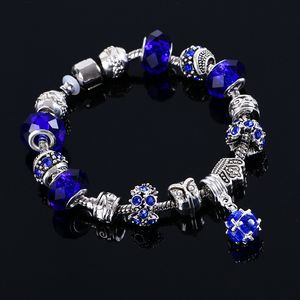 Pandora Design Armbanden Armbanden Mode Elegante Vintage Zilveren Kroon Charms Crystal Beaded Geschenken Sieraden Voor Vrouwen Meisjes Blauw Groen Zwart