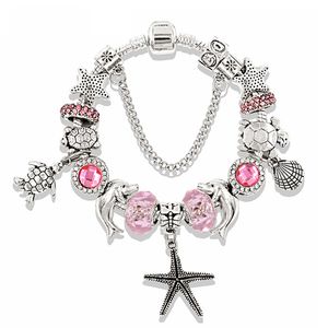Pandora Design Charme Bracelets Vintage Bijoux En Argent pour Femmes Rose Bleu Océan Série Étoile De Mer Tortue Animal Diamant Cristal Perles Bracelets