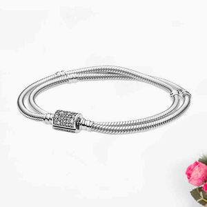 Pandora dubbele wrap vat sluiting slang ketting 925 sterling zilveren vrouwelijke armband sieraden cadeau 599544C01-D