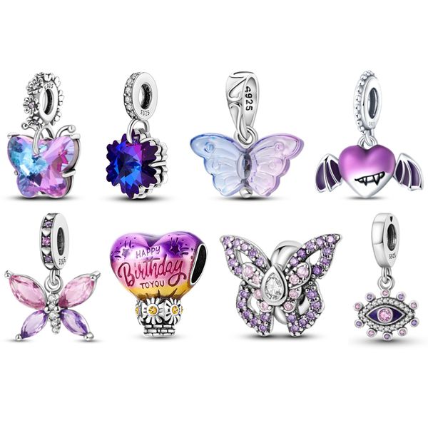 Pandora Original S925 Argent Pur Montgolfière et Fleur Papillon Charme Perles Convient pour Bracelet DIY Bijoux De Mode