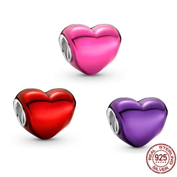 Pandora Pink, Purple, Red Heart Charm S925 Cuentas en forma de corazón de plata pura adecuadas para pulsera DIY Joyería de moda