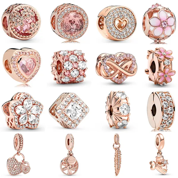 Pandora – breloque cœur Rose en argent Sterling S925, perles scintillantes transparentes, adaptées au Bracelet, bijoux à la mode DIY
