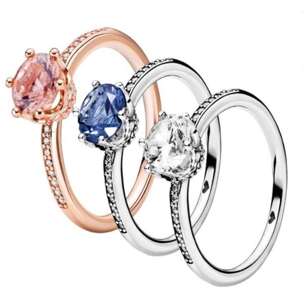 Pandora Rose Jewelry Elegant Sparkle Cubic Zirconia fedi nuziali in argento sterling 925 pandora anelli di fidanzamento per le donne3267