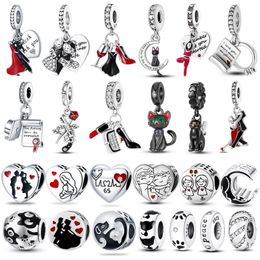 Pandora S925 Puur Zilver Zwart en Rood Charm Waltz Dance Hanger Geschikt voor Armband DIY Mode-sieraden 1