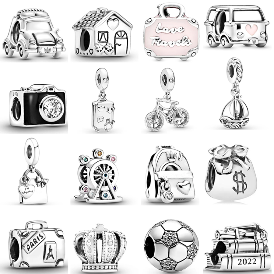 Pandora S925 Sterling Silver Electric Vehicle Shopping Bag Old -style Camera Charm Suspension Suitable for Bracelet DIY Fashion Jewelry