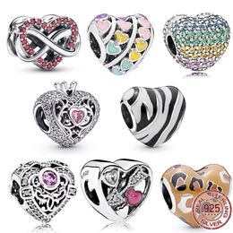 Pandora S925 Sterling Silver Family Unlimited Red Heart Bead Charm Pendant convient aux bracelets DIY Fashion Jewelry