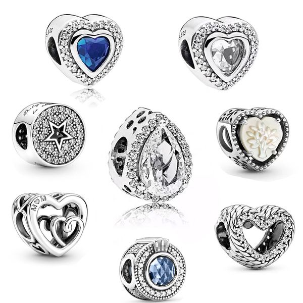 S925 Sterling Silver Glittering Blue Crown Perles de charme de coeur illimitées Convient pour Pandora Bracelet DIY Bijoux de mode Livraison gratuite