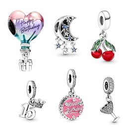 Mongolfiera in argento sterling Pandora S925, luna, ciliegia, gioielli pendenti con ciondoli adatti per gioielli di moda fai da te