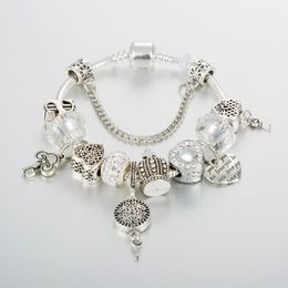 Strengen armband charme wit kristal kralen DIY hart hanger sieraden groothandel
