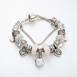 Bracelet Strands avec pendentif coeur sculpté bricolage grand trou serti de diamants et de perles