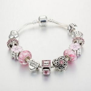 Pand Strands moda rosa alta calidad cuentas de vidrio pulsera flor de cerezo conjunto diamante botella de perfume accesorios al por mayor