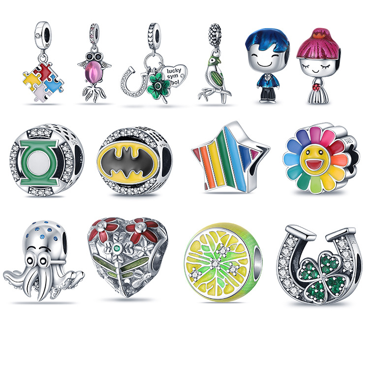 Pandora Tournesol Couleur Série Perlée S925 Argent Sterling Anime Figure Suspension Charm Convient pour Bracelet DIY Bijoux De Mode