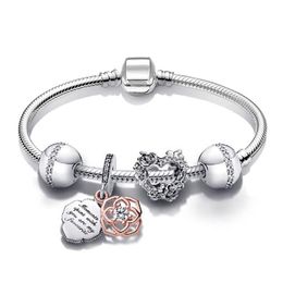 Pandoraany Ensemble de breloques de luxe en argent sterling avec perles - Accessoires de mode - Pendentif en forme de cœur - Ajustement original - Bijoux cadeaux pour femme - 16-21 cm