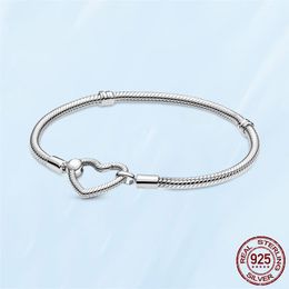 pandoraany Nuovo autentico popolare argento sterling 925 braccialetto più venduto per le donne a forma di cuore catena di serpente da donna adatto perline di fascino regalo di gioielli con scatola originale