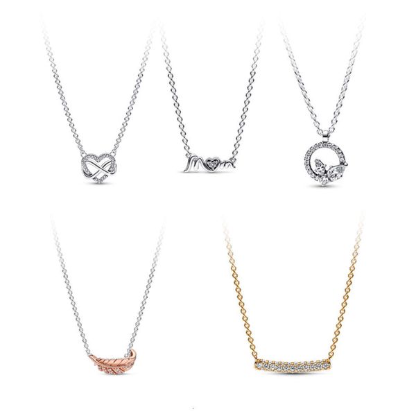 Collier Pandora S925 en argent sterling diamant coeur creux symbole infini maman lettre collier créateur de mode pour femmes collier à breloques pandoras