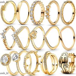 Pandoras Ring Designer Bijoux Sier Women Ajustement Ring Original Heart Crown Crown Rings Fashion Gold Plated Zircon Sparkling Princess Bone Pandorabracelet 762