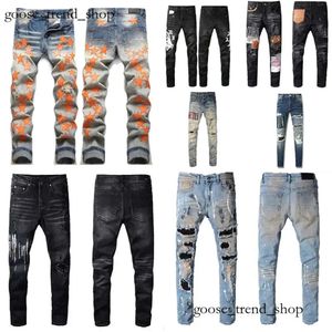 Panneau 214 AMIRS Pantalons Broiderie Designer Hole Slim-Fit Mens Jeans Taille Patch Womens Star Street Strethers Pantal