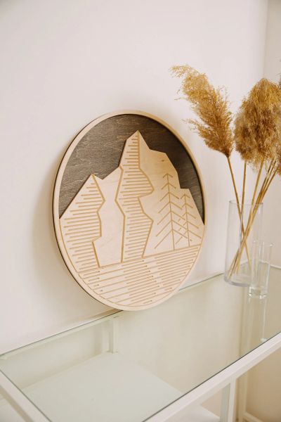 Panel Mountain Wood Wall Art 3D Panneau, salon minimaliste texturé rustique, maison de maison et de bureau de bureau, mère de ménages.