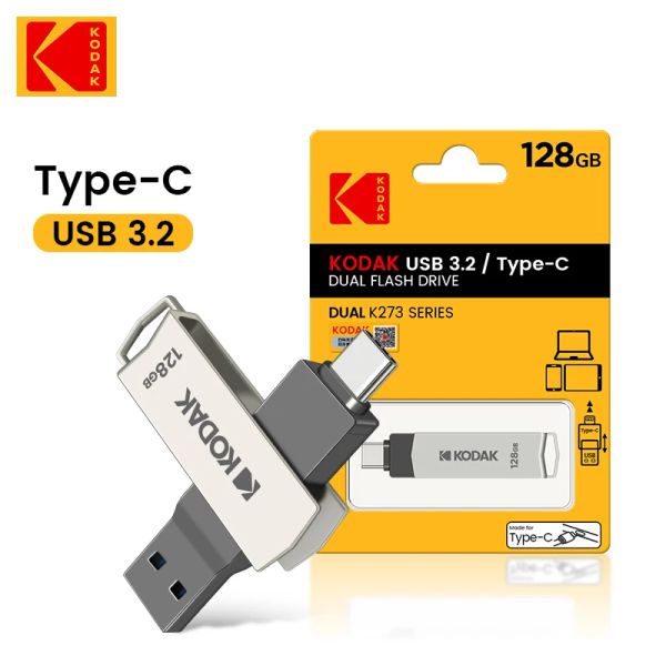 Paneles 2pcs Kodak 3.1 Tipo C 2 en 1 Metal USB Flash Drive 64GB 128GB 256 GB USB Stick para Libro PC TV Pendrive Cle Otg USB Flash Stick