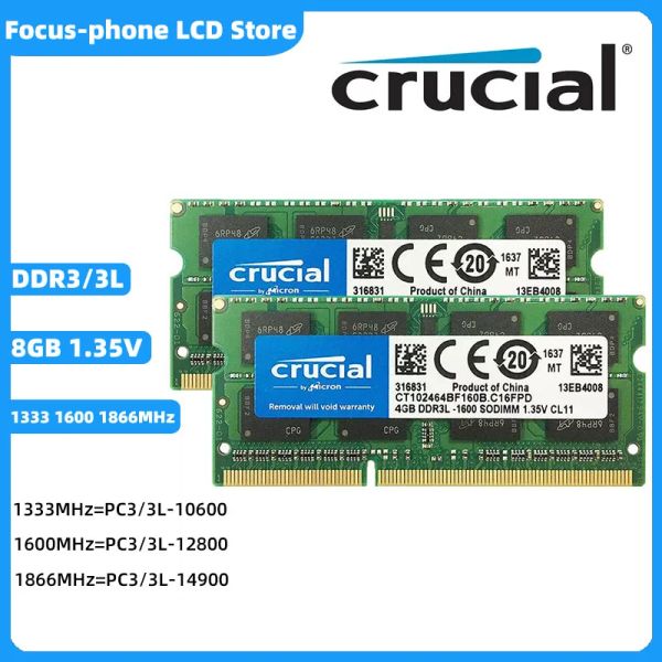 Paneles Ram crucial DDR3 DDR3L 8GB 1333MHz 1600MHz 1866MHz Sodimm Ram PC10600 12800 14900 1.5V 1.35V 204 PIN para la memoria portátil portátil