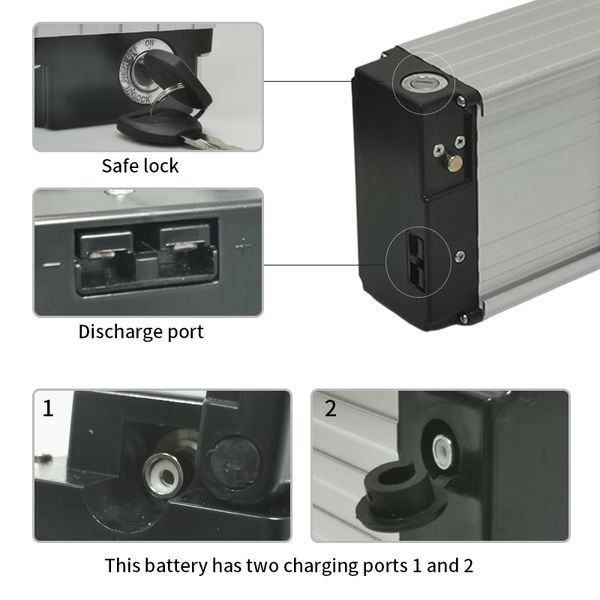 Batterie lithium-ion 36/48/52V pour porte-bagages de vélo électrique, 1000/750/500W (avec chargeur)