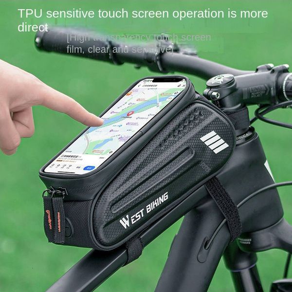 Panniers Bolsas Bolsa de bicicleta Caja del teléfono Marco de pantalla táctil Tubo superior delantero Ciclismo Impermeable 7 en MTB Paquete Accesorios para bicicletas 230907