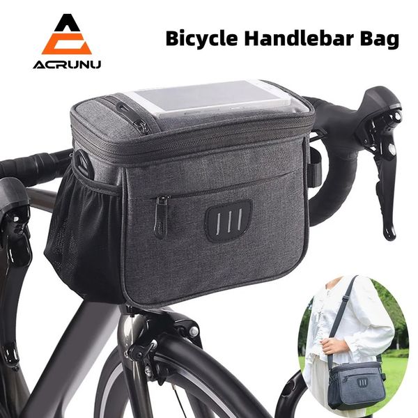 Sacs de sacoche Sac de guidon isolé pour vélo Support de téléphone VTT avec sangle pour écran tactile Pack avant Sac de volant Capacité 5L Panier de vélo 231005