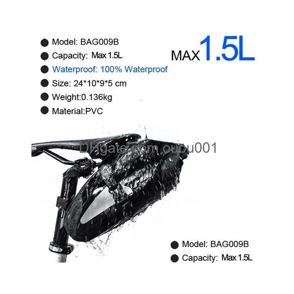Sacs sacs sac de vélo de boler étanche 13l de grande capacité à vélo de vélo de vélo pliable arrière Mtb Road Trunk Bikepacking 230607 Drop Dhnyu